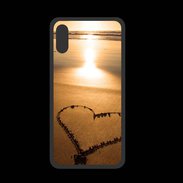 Coque  Iphone X PREMIUM Coeur sur la plage avec couché de soleil