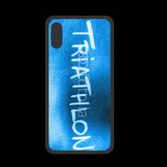 Coque  Iphone X PREMIUM Triathlon sur fond bleu