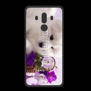 Coque  Huawei MATE 10 PRO PREMIUM Chiot blanc et fleur violette