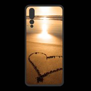 Coque  Huawei P20 Pro PREMIUM Coeur sur la plage avec couché de soleil