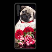 Coque  Huawei P20 Pro PREMIUM Chiot et fleurs rouges